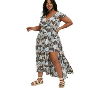 Torrid Maxi Gauze Walk Through Maxi Dress Womens Size L Floral Romper V Neck